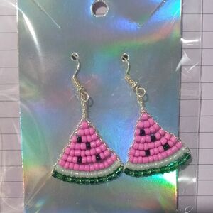 Vibrant Pink Watermelon Beaded Earrings